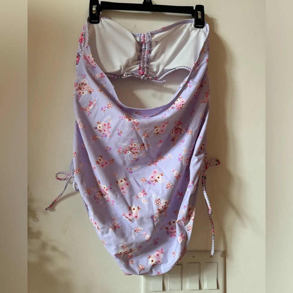 NWT Decree Womens Textured Soft Purple Floral Monokini One Piece Swimsuit XL - Picture 7 of 8